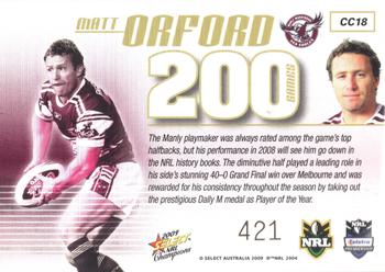 2009 Select NRL Champions - Champions Case Card #CC18 Matt Orford Back